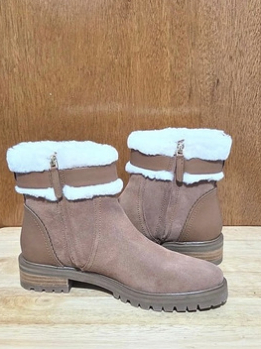 Kate Spade New York Bailee Faux Fur Lug Sole Ankle Booties Brown Cognac Sz 8